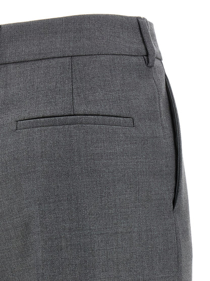 Trousers by Valentino Garavani for women in virgin wool gray features an sartorial silhouette, showcasing a precise wide and long with a sartorial for a refined look.