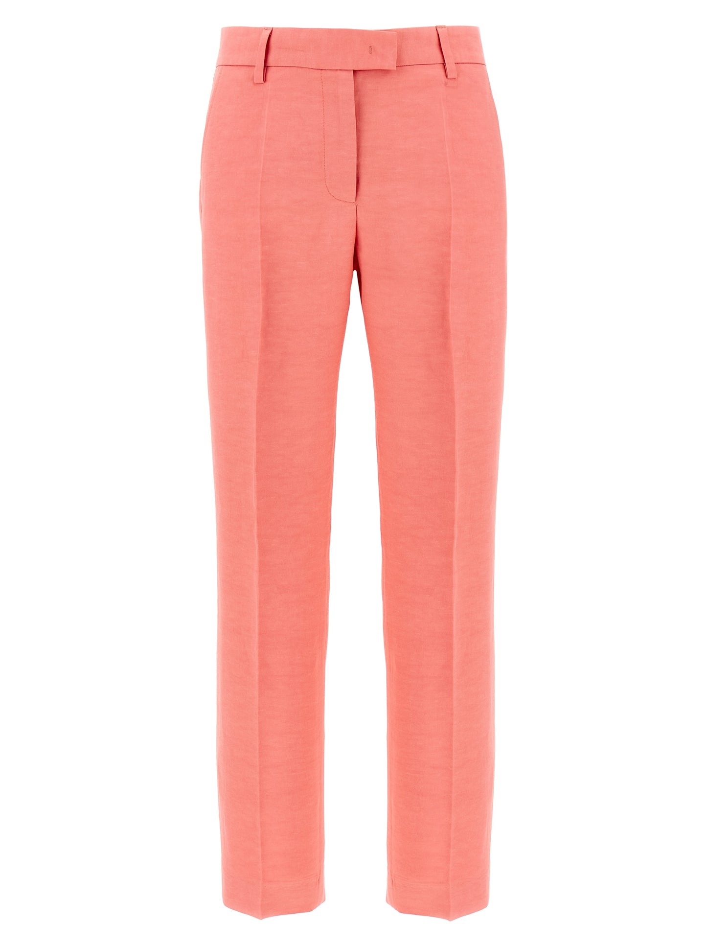 Chinos Pants by Alberto Biani for women in linen & viscose multicolor & pink features an sharp straight-leg and long with a , highlighting a sharp silhouette for a sophisticated look.