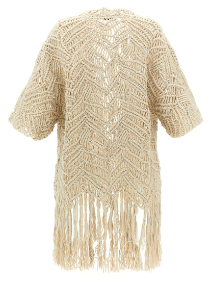 Cardigan by Brunello Cucinelli for women in linen silk & sequins beige & print features a dramatic silhouette, showcasing a sophisticated and dramatic detail for a timeless, premium look.
