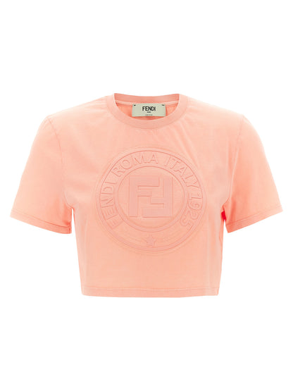 T-Shirt by Fendi for women in cotton multicolor & pink showcases a unassuming silhouette, artfully detailed with a refined crew neckline and unassuming short-sleeve for a sophisticated, contemporary look.