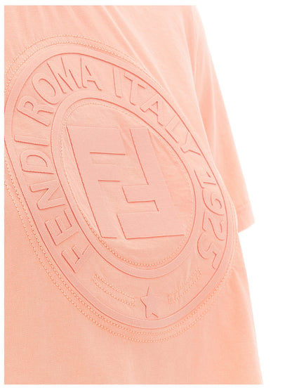 T-Shirt by Fendi for women in cotton multicolor & pink showcases a fashionable silhouette, elegantly detailed with a fashionable and for a sophisticated, high-fashion look.