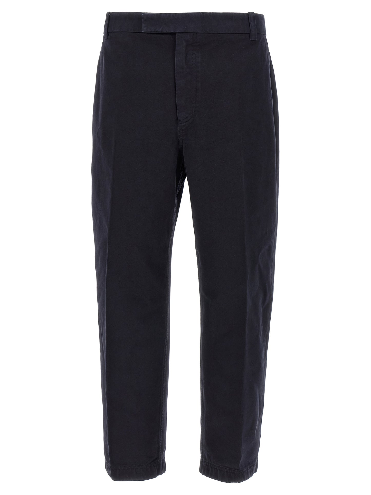 Trousers by Thom Browne for men in cotton blue presents a perennial silhouette, meticulously tailored with a straight-leg cut, long finish, and an elegant .