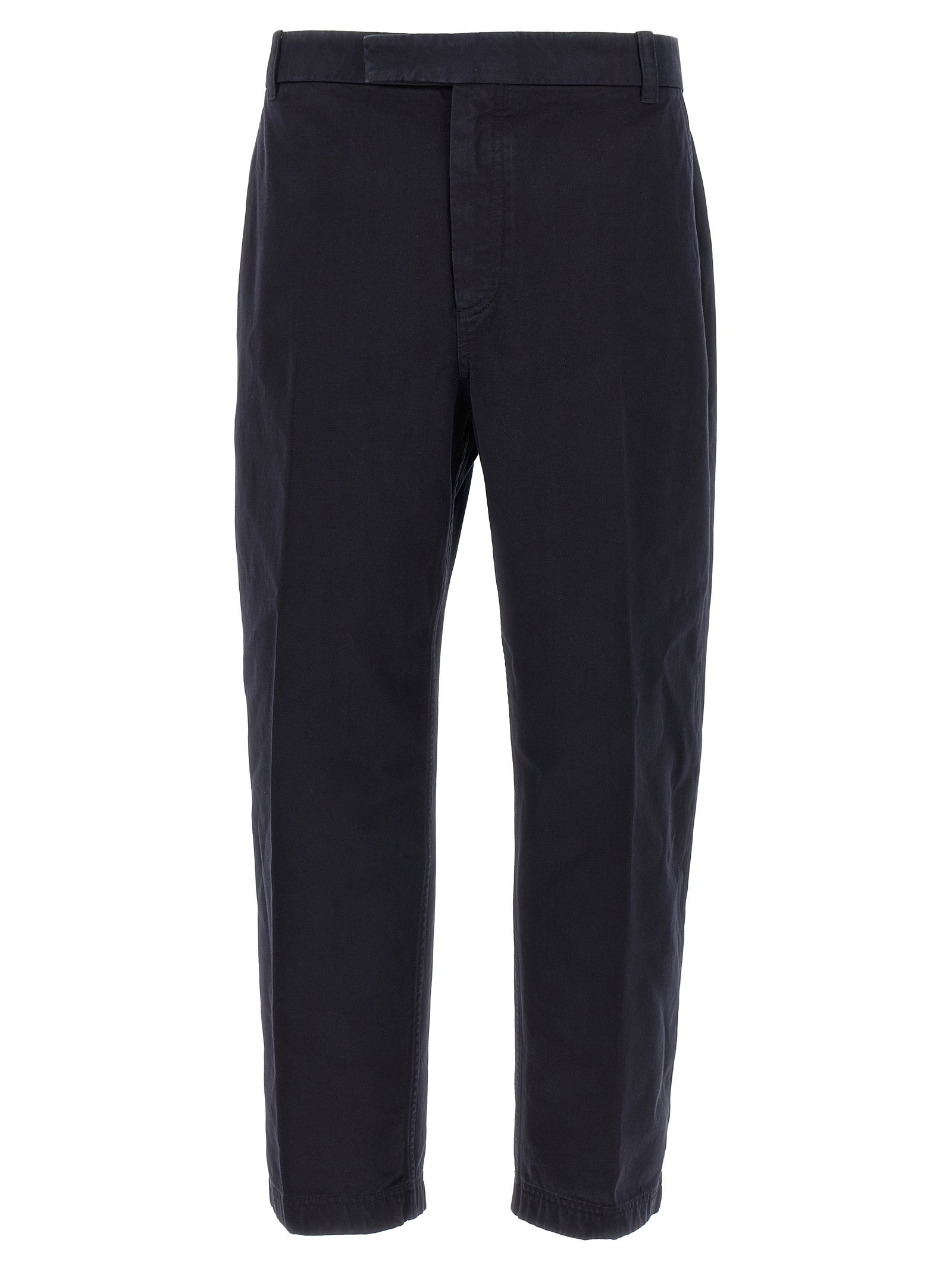Trousers by Thom Browne for men in cotton blue presents a perennial silhouette, meticulously tailored with a straight-leg cut, long finish, and an elegant .
