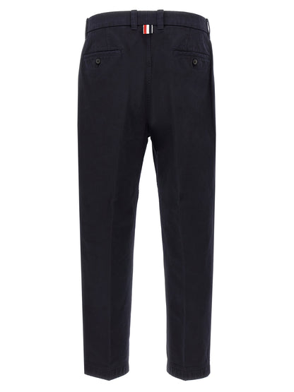 Trousers by Thom Browne for men in cotton blue features an on trend silhouette, showcasing a sophisticated straight-leg with a long and for an on trend finish.