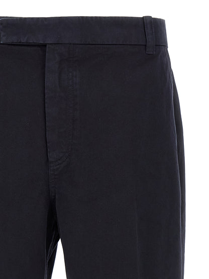 Trousers by Thom Browne for men in cotton blue features an on trend silhouette, showcasing a sophisticated straight-leg with a long and for an on trend finish.