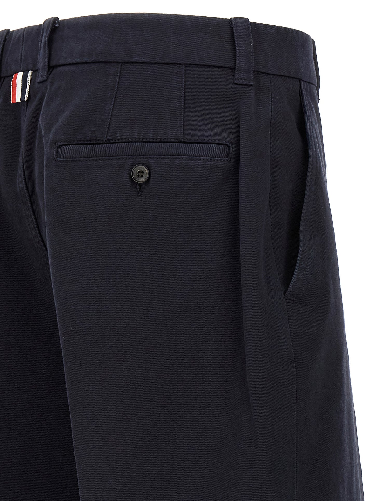 Trousers by Thom Browne for men in cotton blue features an sartorial silhouette, showcasing a precise straight-leg and long with a sartorial for a refined look.