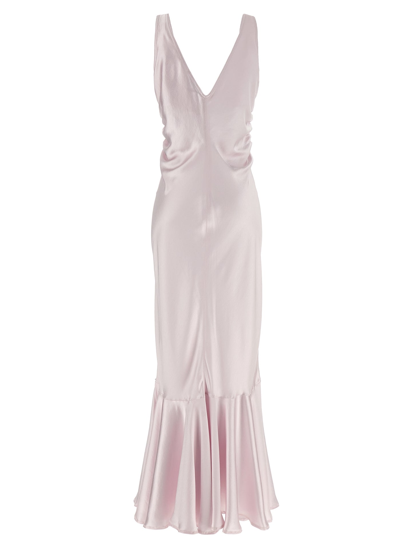 Dress by Sportmax for women in polyester satin multicolor & pink features an cute silhouette, detailed with a and v-neck neckline that elegantly flows into a cute long.