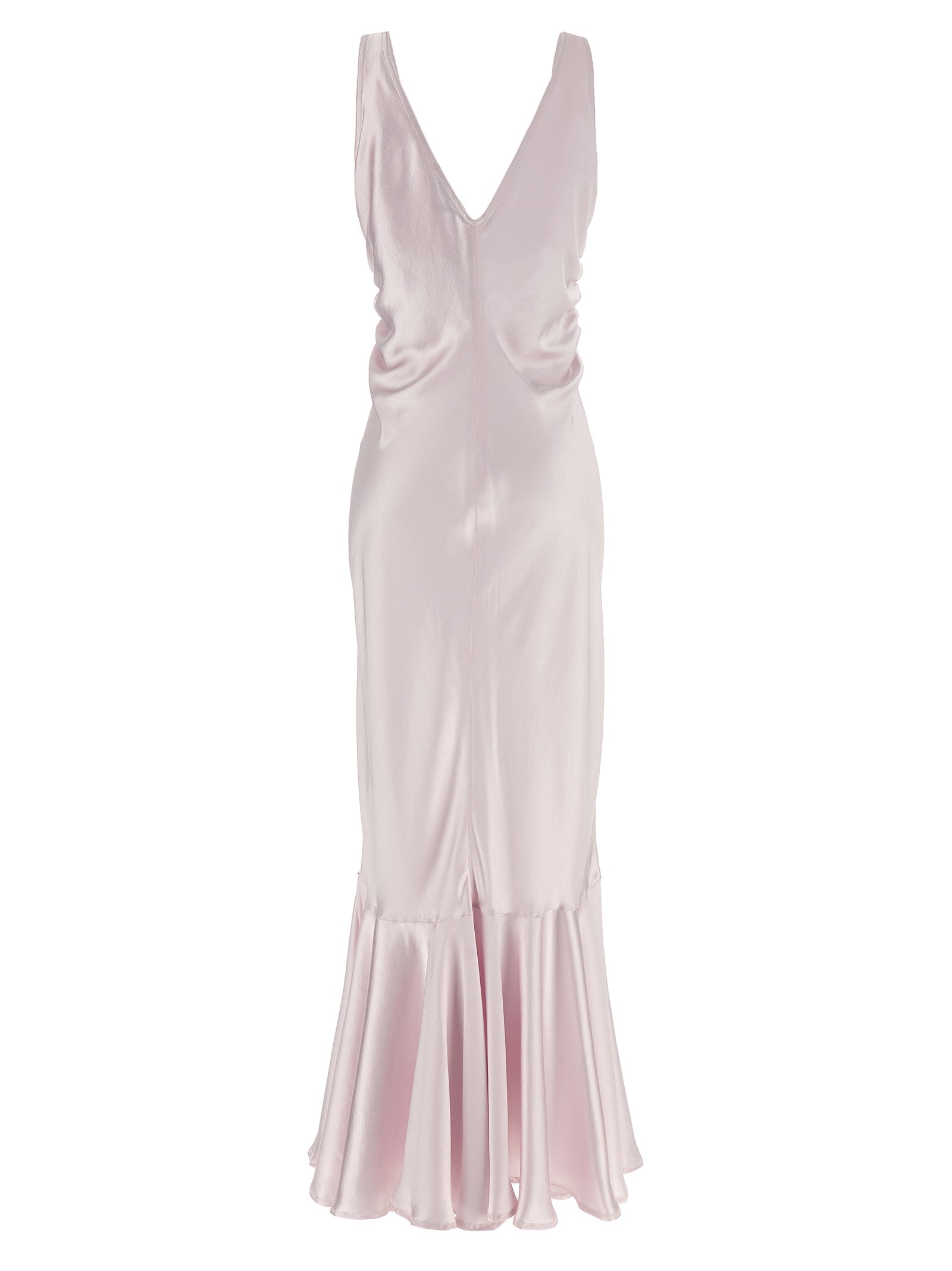 Dress by Sportmax for women in polyester satin multicolor & pink features an cute silhouette, detailed with a and v-neck neckline that elegantly flows into a cute long.