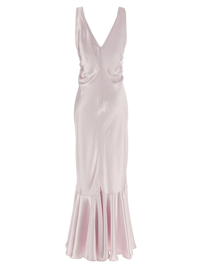 Dress by Sportmax for women in polyester satin multicolor & pink features an cute silhouette, detailed with a and v-neck neckline that elegantly flows into a cute long.