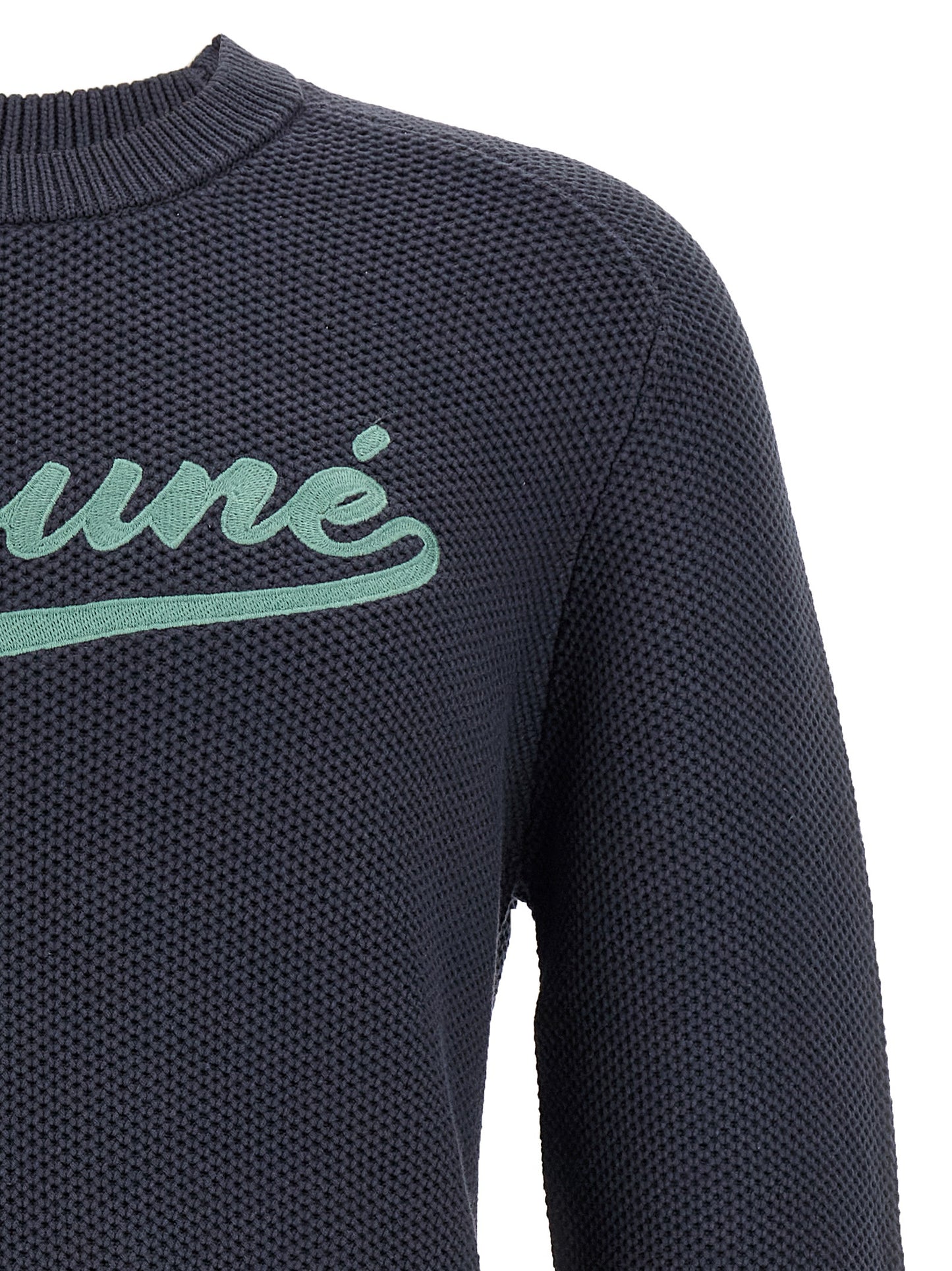 Cardigan by Maison Kitsuné for men in polyamide cotton gray, patterned & signature showcases a captivating silhouette, artfully detailed with a captivating and crew neckline for a truly sophisticated captivating look.
