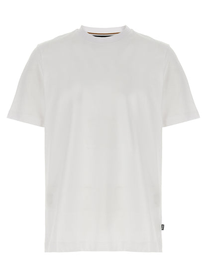 T-Shirt by Hugo Boss for men in cotton white showcases a unassuming silhouette, artfully detailed with a refined crew neckline and unassuming short-sleeve for a sophisticated, contemporary look.