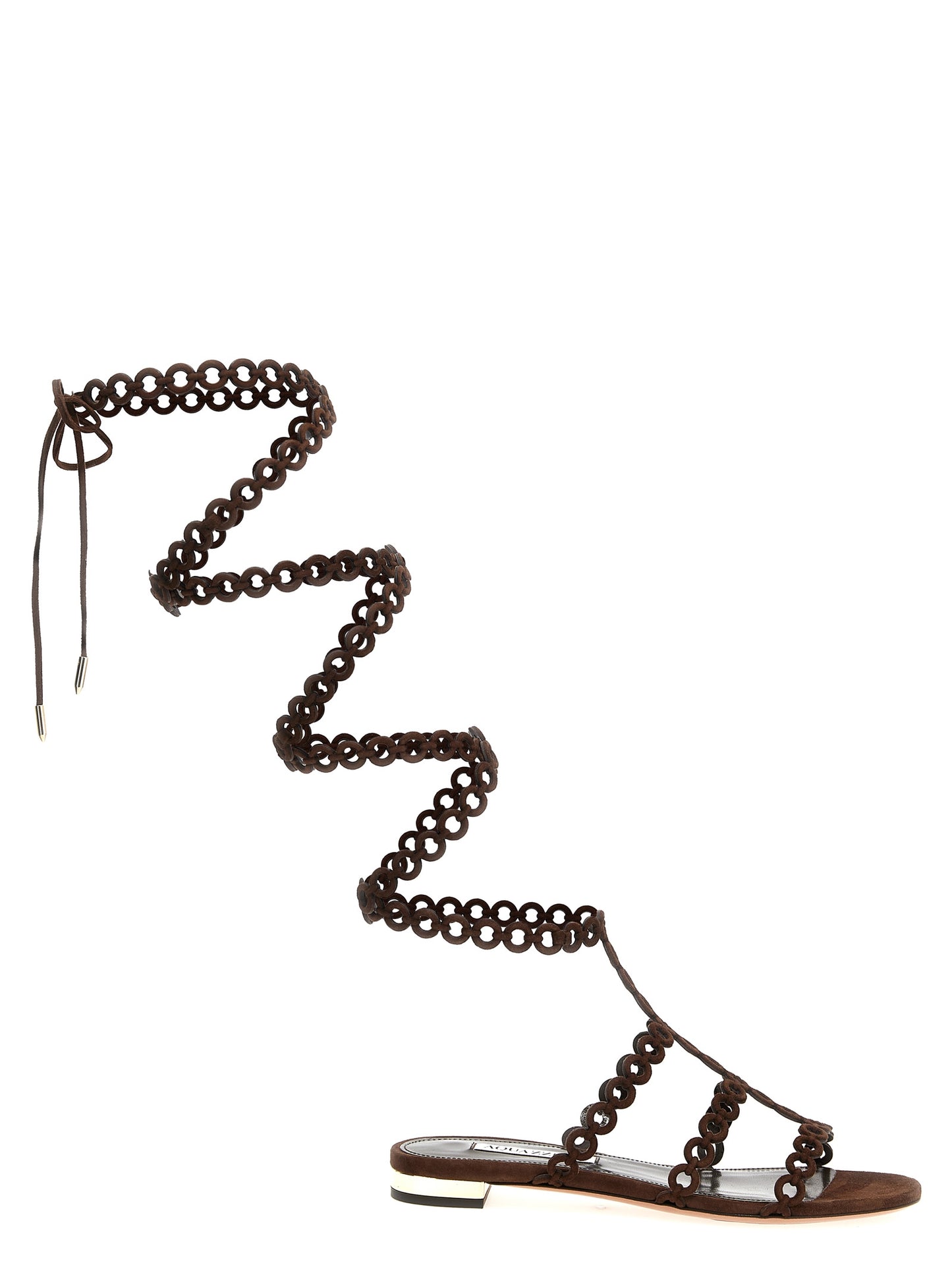 Flat Gladiator Sandals by Aquazzura for women in suede goatskin leather brown & patterned features an architectural design from the Women's Suede Goatskin Leather Flat Gladiator Sandals collection, defined by a architectural flat and for a architectural finish.