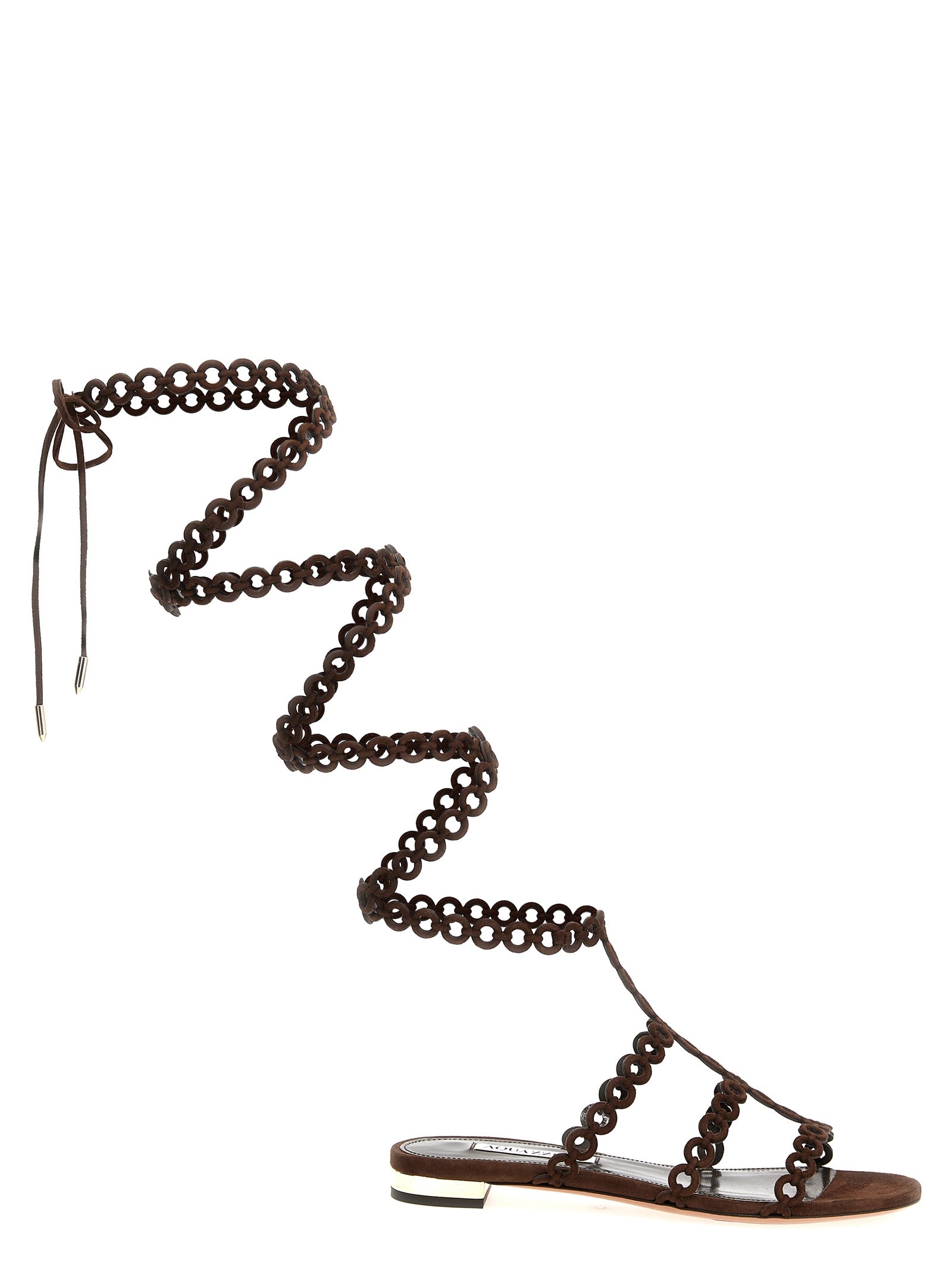 Flat Gladiator Sandals by Aquazzura for women in suede goatskin leather brown & patterned features an architectural design from the Women's Suede Goatskin Leather Flat Gladiator Sandals collection, defined by a architectural flat and for a architectural finish.