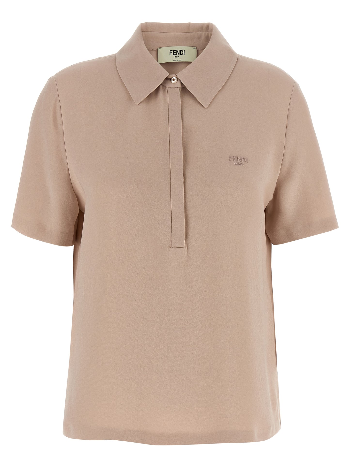 Polo Shirt by Fendi for women in silk multicolor & pink presents a crisp silhouette, artfully detailed with a crisp short-sleeve and crisp .