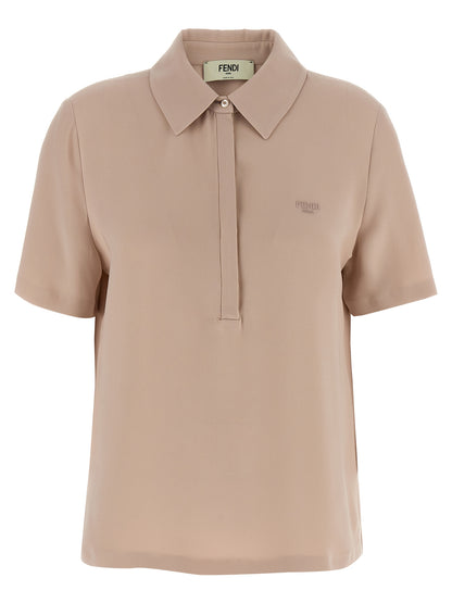 Polo Shirt by Fendi for women in silk multicolor & pink presents a crisp silhouette, artfully detailed with a crisp short-sleeve and crisp .