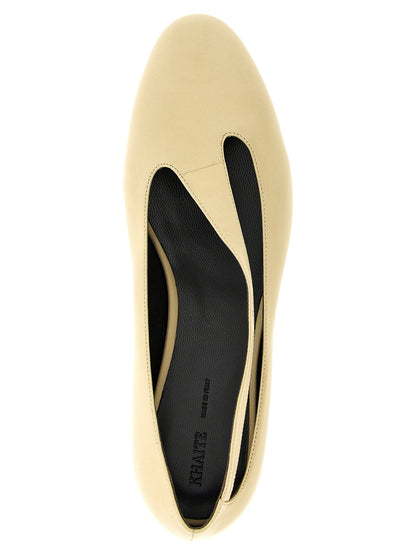Ballet Flat Shoes by Khaite for women in lamb leather beige features an captivating silhouette, showcasing the captivating style of the Women's Lamb Leather Ballet Flat Shoes with its distinct and refined almond toe style.