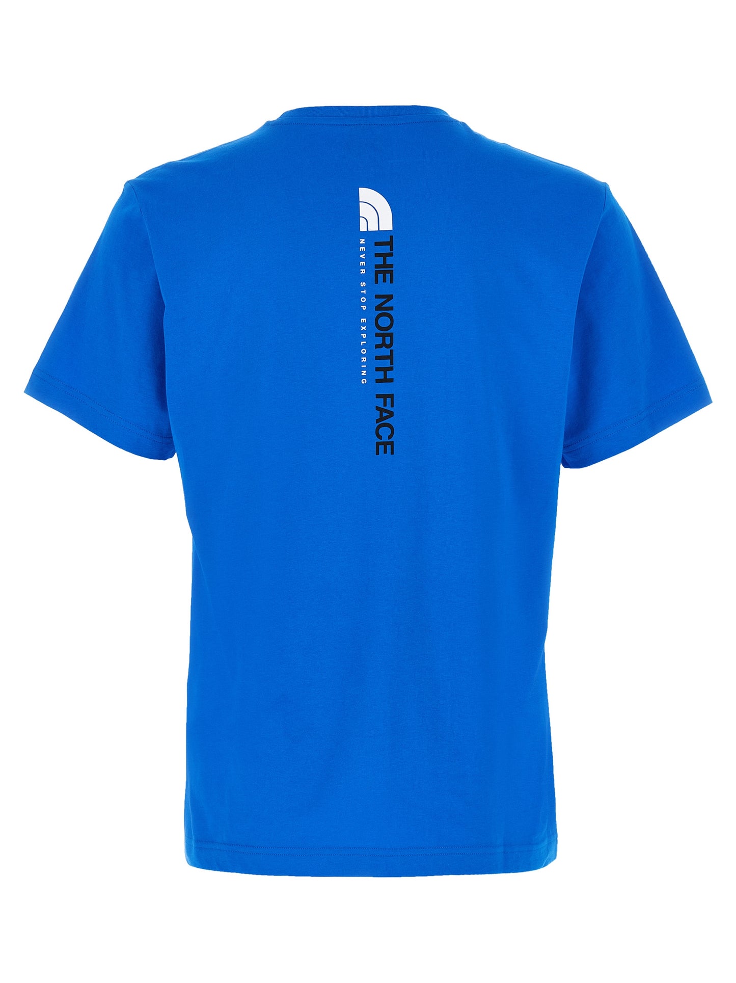 T-Shirt by The North Face for men in cotton blue & print features a plush silhouette, showcasing a sophisticated crew neckline and for a truly plush finish.