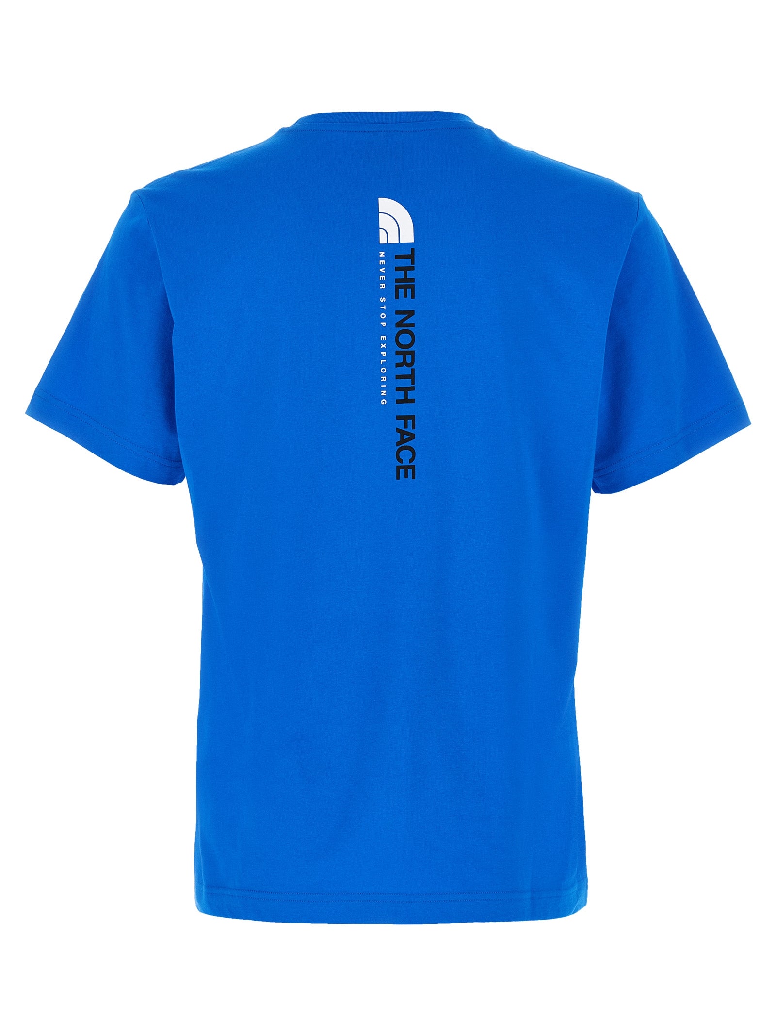 T-Shirt by The North Face for men in cotton blue & print features a plush silhouette, showcasing a sophisticated crew neckline and for a truly plush finish.
