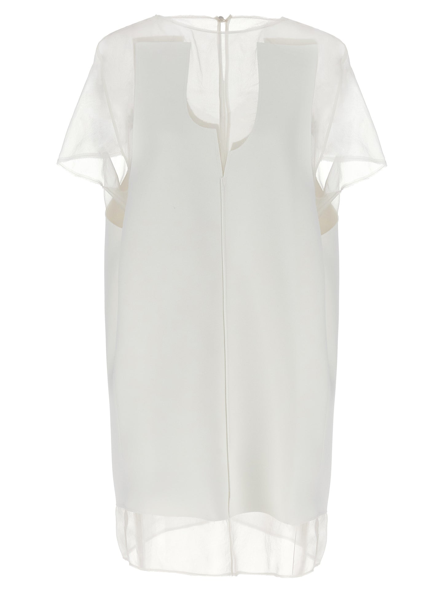 Dress by Khaite for women in polyester transparent & white features an magnificent silhouette, artfully detailed with a magnificent crew neckline and short-sleeve that flows into an magnificent short mini.