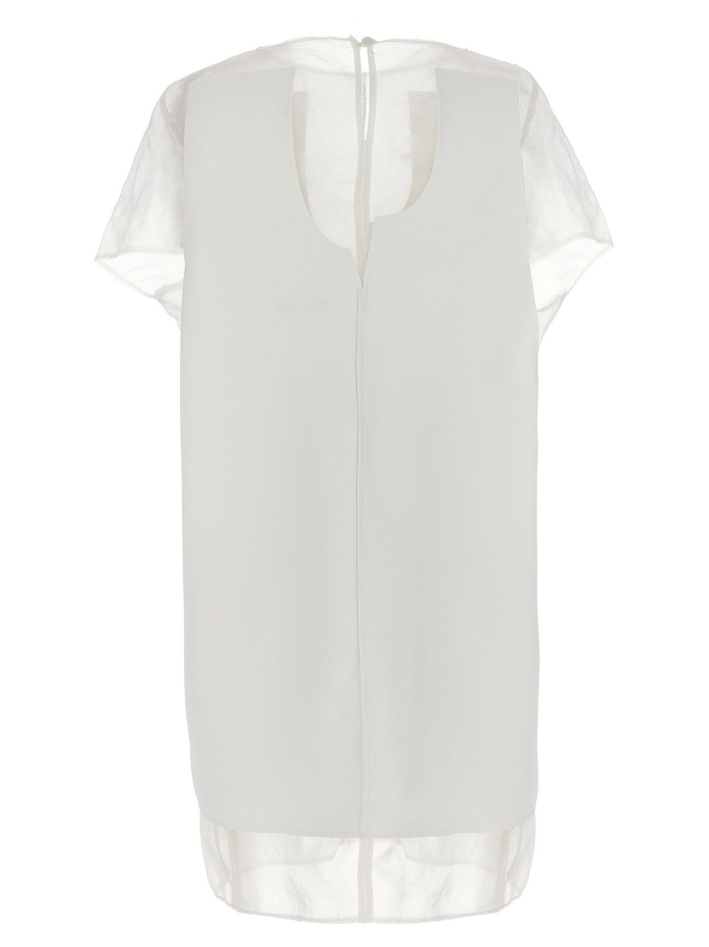 Dress by Khaite for women in polyester transparent & white features an eye catching silhouette with a sophisticated crew neckline, elegant , and a refined short mini for a eye catching aesthetic.