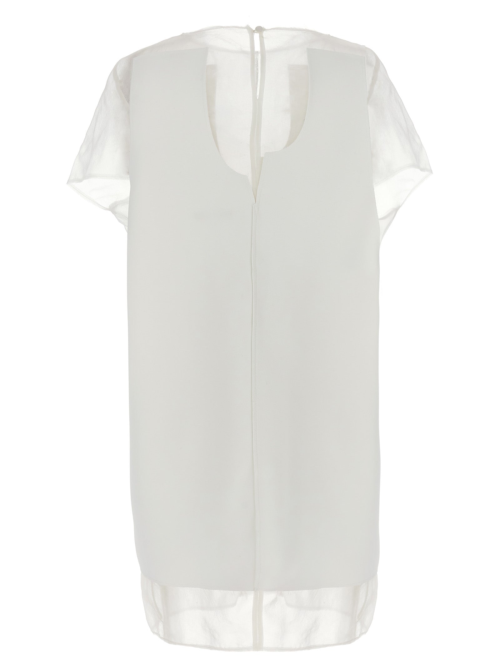 Dress by Khaite for women in polyester transparent & white features an eye catching silhouette with a sophisticated crew neckline, elegant , and a refined short mini for a eye catching aesthetic.