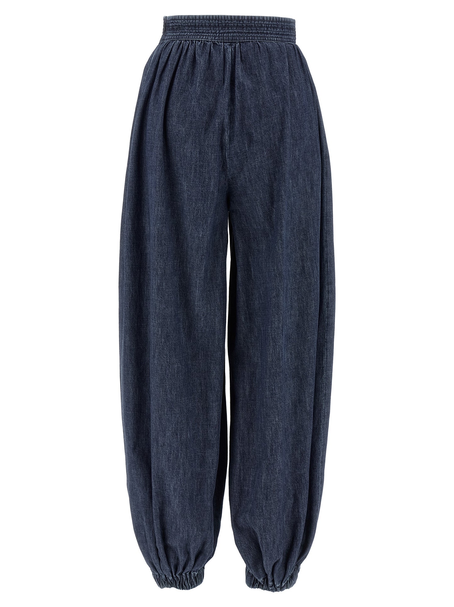 Pants by Valentino Garavani for women in denim cotton blue features an on trend silhouette with a high rise and cut in an elegant long for a sophisticated look.