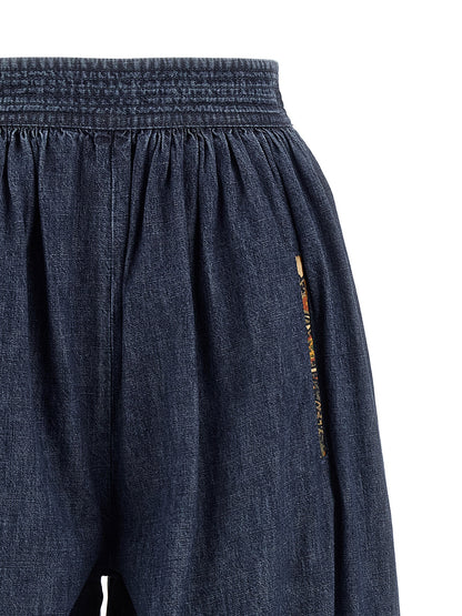 Pants by Valentino Garavani for women in denim cotton blue features a enduring silhouette, showcasing a enduring and long with a high rise for a premium, tailored aesthetic.