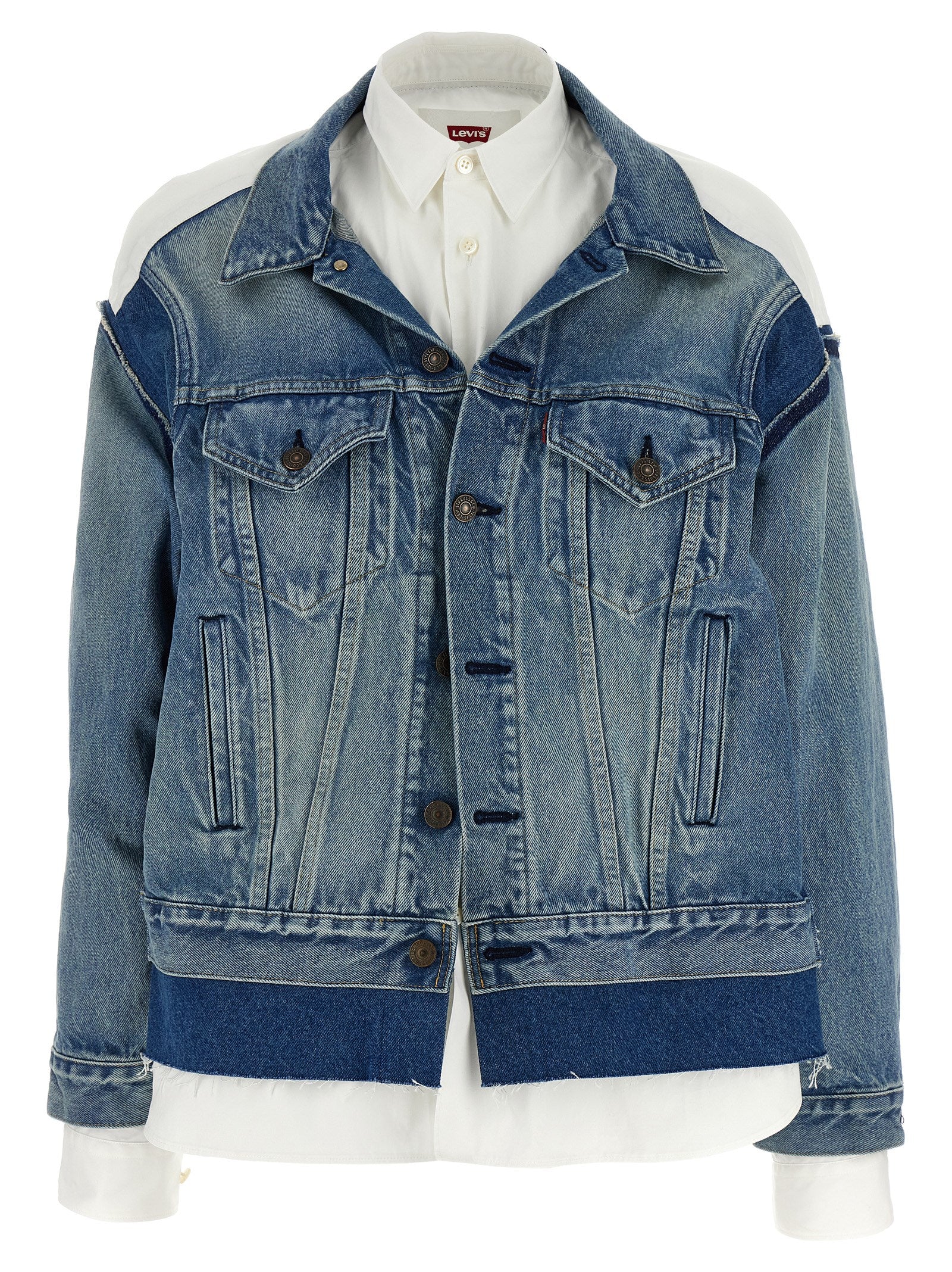 Trucker Jacket by Junya Watanabe for women in denim cotton multicolor features an contemporary silhouette, showcasing a sophisticated and contemporary pockets for a truly refined look.