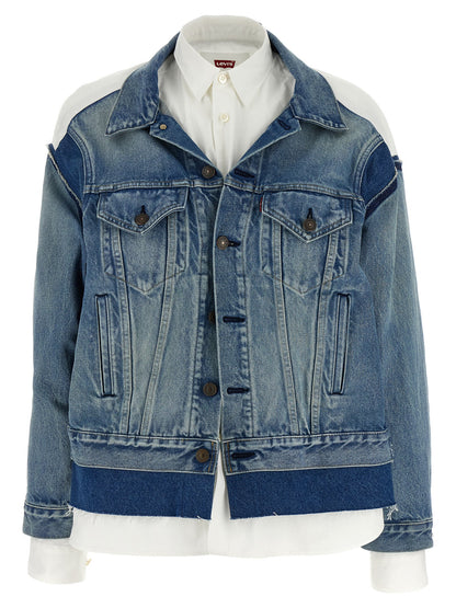 Trucker Jacket by Junya Watanabe for women in denim cotton multicolor features an contemporary silhouette, showcasing a sophisticated and contemporary pockets for a truly refined look.