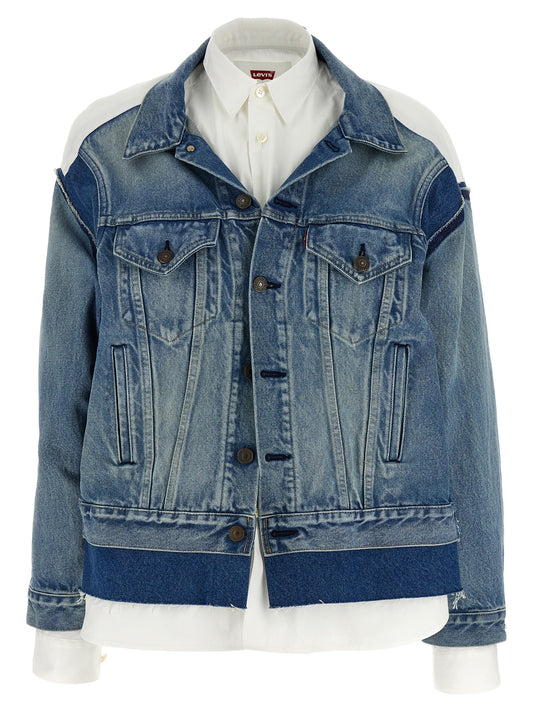 Trucker Jacket by Junya Watanabe for women in denim cotton multicolor features an contemporary silhouette, showcasing a sophisticated and contemporary pockets for a truly refined look.