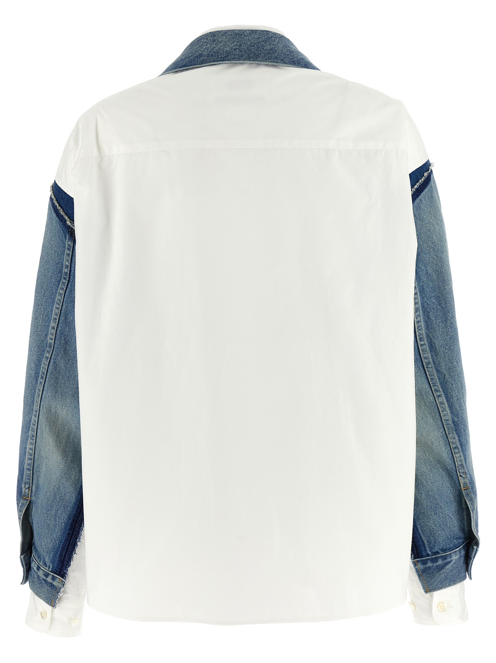 Trucker Jacket by Junya Watanabe for women in denim cotton multicolor showcases a bohemian silhouette, artfully detailed with a bohemian and signature pockets for a truly bohemian finish.