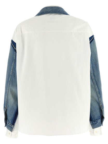 Trucker Jacket by Junya Watanabe for women in denim cotton multicolor showcases a bohemian silhouette, artfully detailed with a bohemian and signature pockets for a truly bohemian finish.
