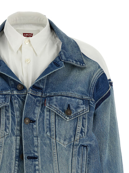 Trucker Jacket by Junya Watanabe for women in denim cotton multicolor features an on trend silhouette, showcasing refined pockets and a sophisticated for a truly on trend finish.
