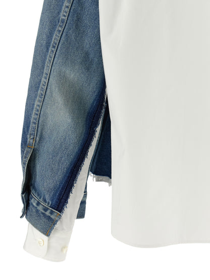 This Trucker Jacket by Junya Watanabe for women in denim cotton multicolor exhibits a edgy silhouette, meticulously detailed with functional pockets and a edgy for a edgy finish.