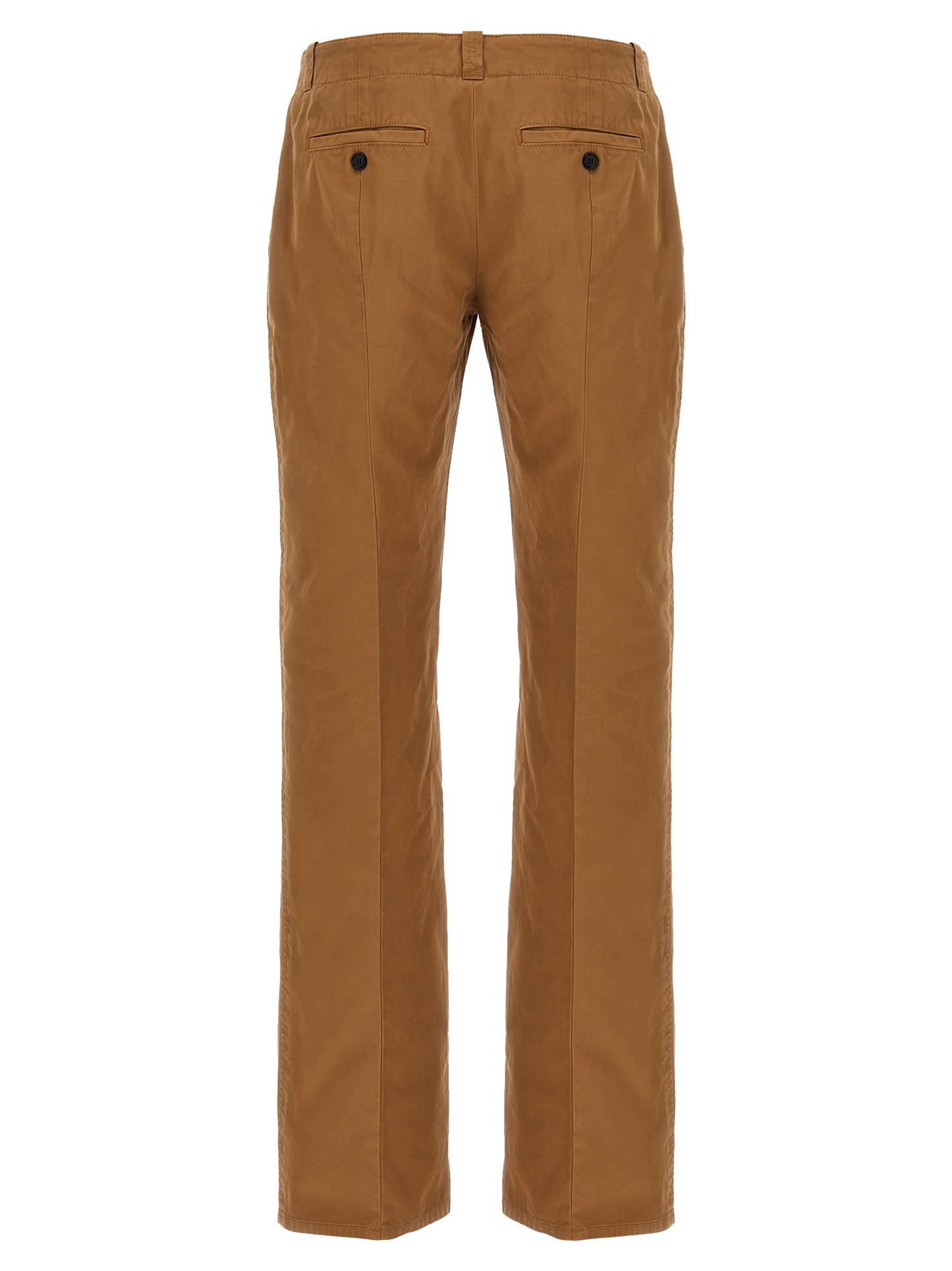 Chinos Pants by Alexander McQueen for men in organic cotton brown features an utilitarian-chic silhouette, showcasing a utilitarian-chic straight-leg with a long cut and low rise for a refined look.