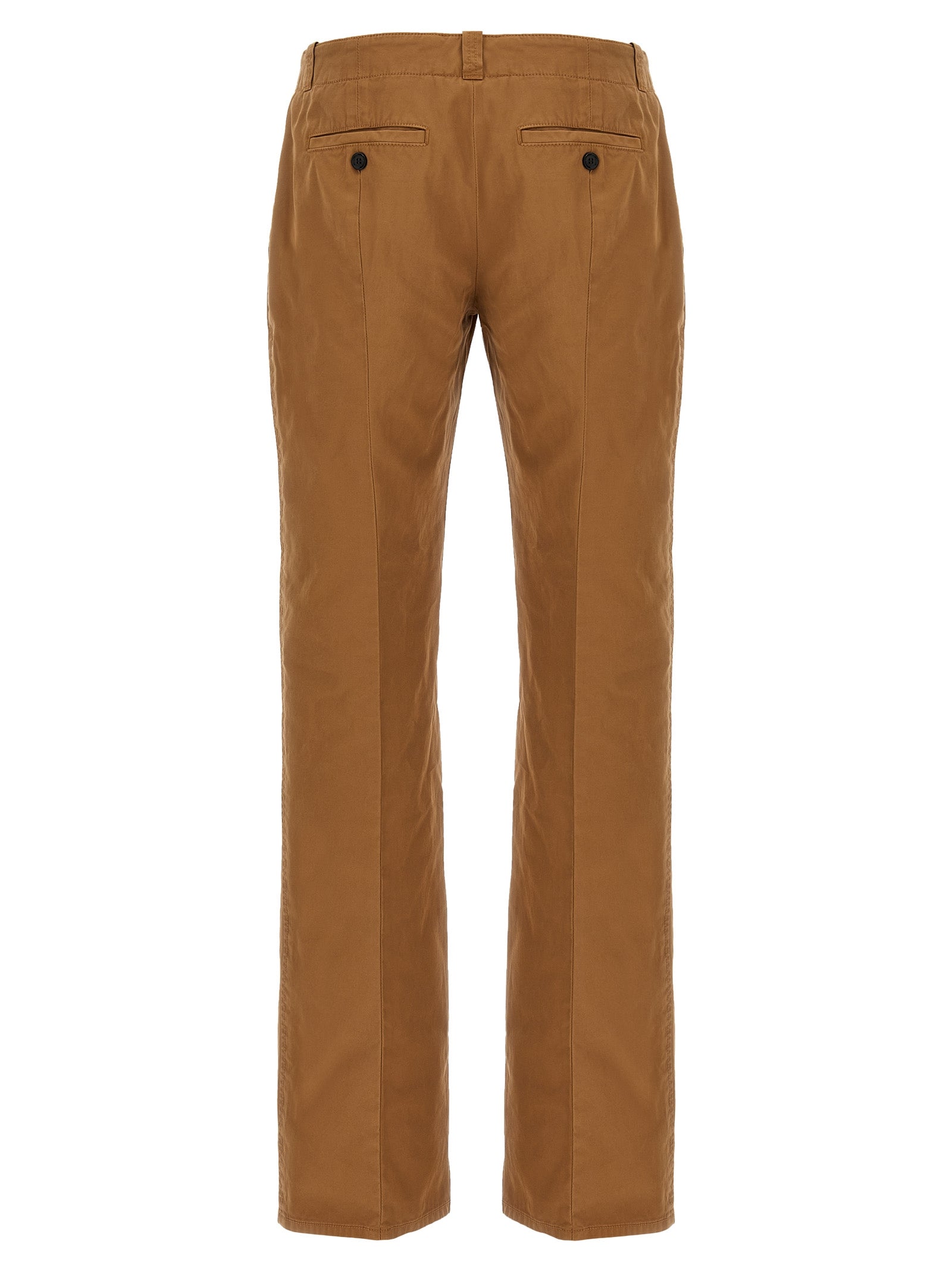 Chinos Pants by Alexander McQueen for men in organic cotton brown features an utilitarian-chic silhouette, showcasing a utilitarian-chic straight-leg with a long cut and low rise for a refined look.