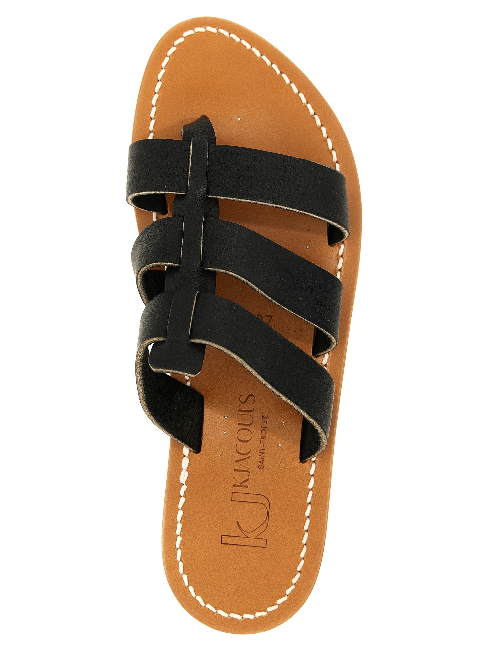 Sliders Sandals Flat Shoes by K.JACQUES SAINT TROPEZ for women in cowhide leather black presents a impeccable silhouette as Essence Women's Cowhide Leather Sliders Sandals Flat Shoes, artfully designed with a and a impeccable for a refined, upscale finish.