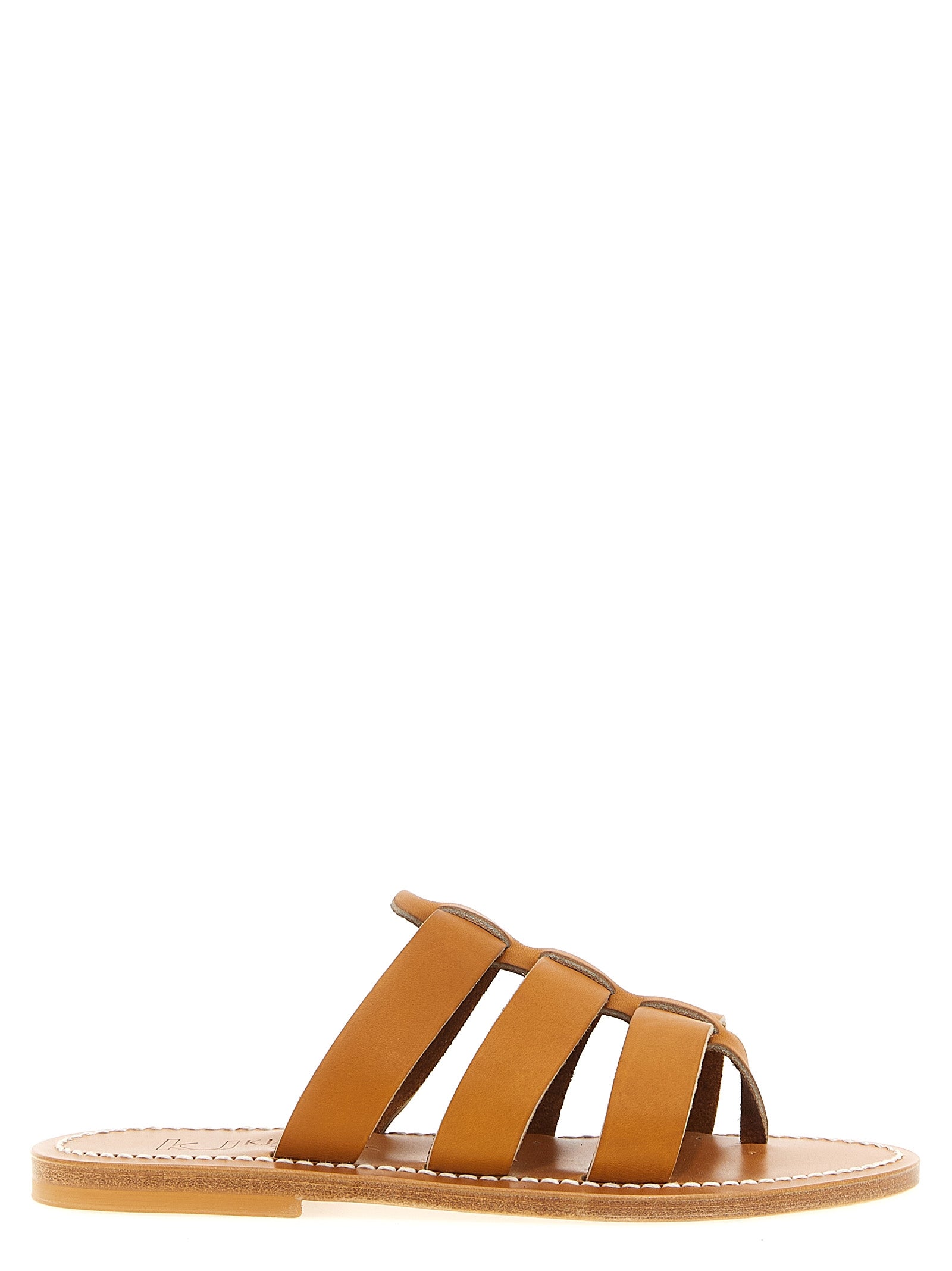 Sliders Sandals Flat Shoes by K.JACQUES SAINT TROPEZ for women in bos taurus cowhide leather beige showcases a resplendent Women's Bos Taurus Cowhide Leather Sliders Sandals Flat Shoes aesthetic with a and .