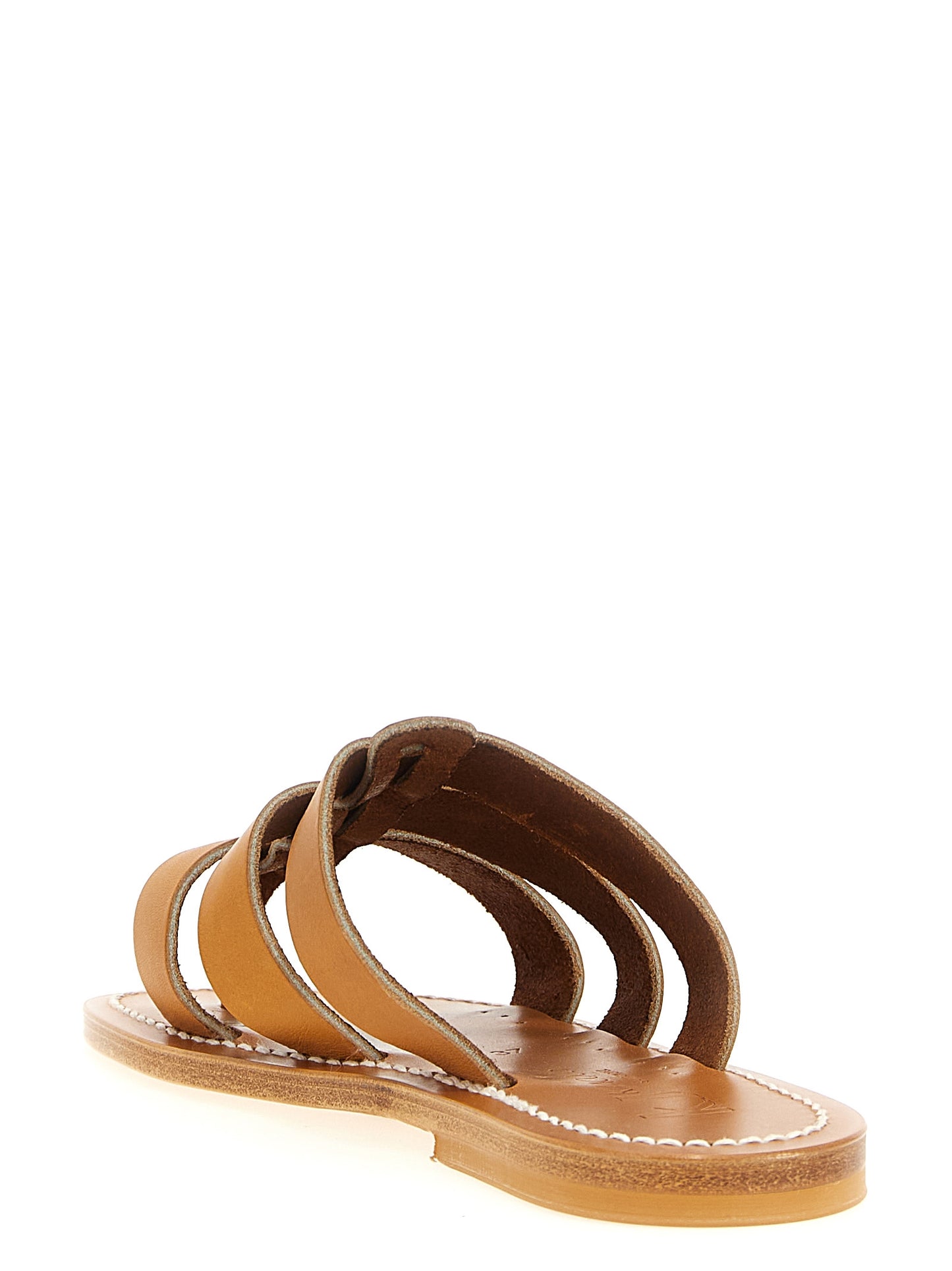 Sliders Sandals Flat Shoes by K.JACQUES SAINT TROPEZ for women in bos taurus cowhide leather beige features an captivating silhouette, showcasing the captivating style of the Women's Bos Taurus Cowhide Leather Sliders Sandals Flat Shoes with its distinct and refined .