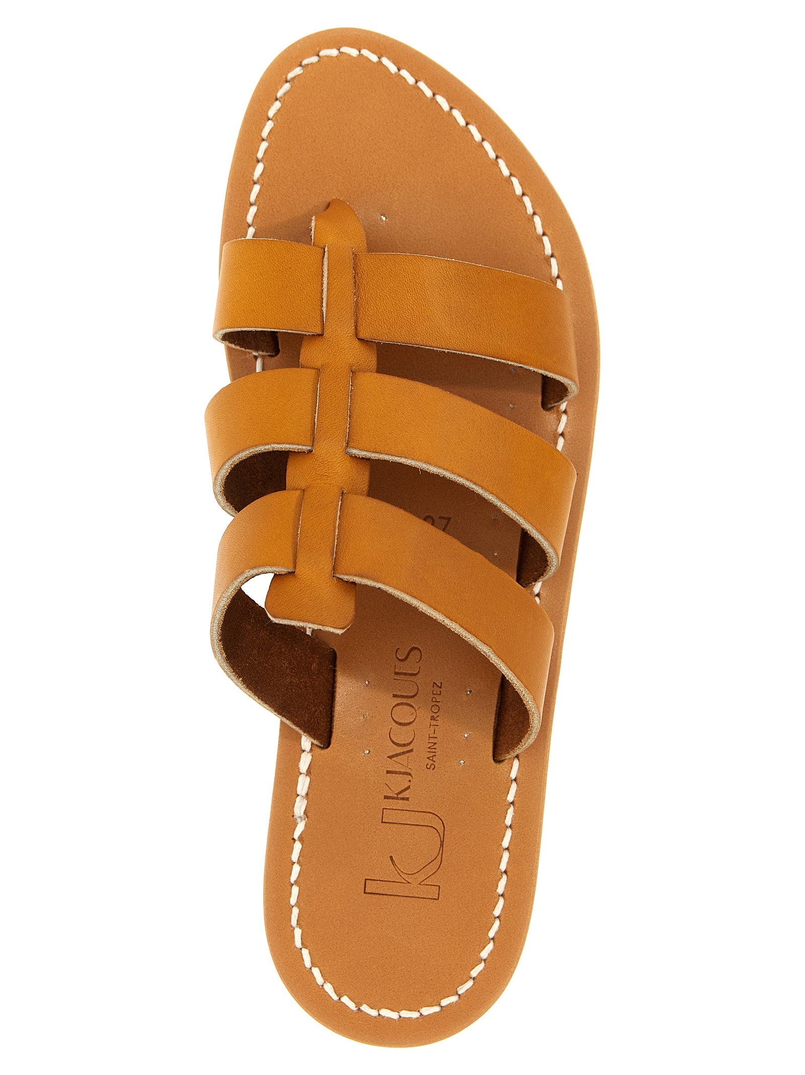Sliders Sandals Flat Shoes by K.JACQUES SAINT TROPEZ for women in bos taurus cowhide leather beige presents a impeccable silhouette as Women's Bos Taurus Cowhide Leather Sliders Sandals Flat Shoes, artfully designed with a and a impeccable for a refined, upscale finish.
