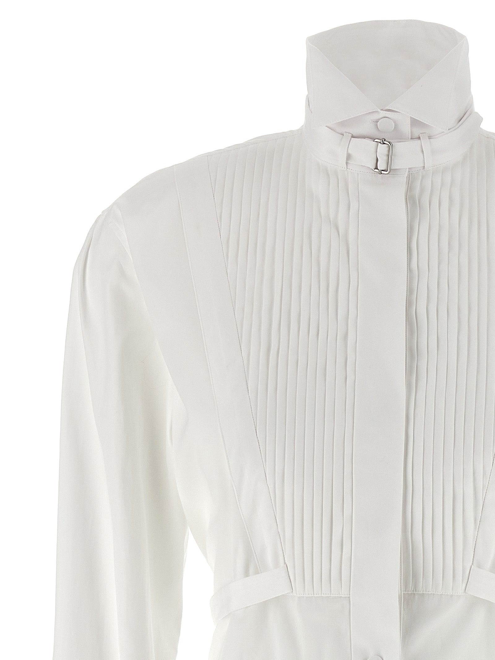 Dress by Alexander McQueen for women in organic cotton white features an eye catching silhouette with a sophisticated , elegant , and a refined midi for a eye catching aesthetic.