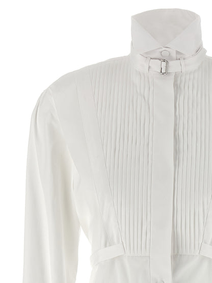 Dress by Alexander McQueen for women in organic cotton white features an eye catching silhouette with a sophisticated , elegant , and a refined midi for a eye catching aesthetic.