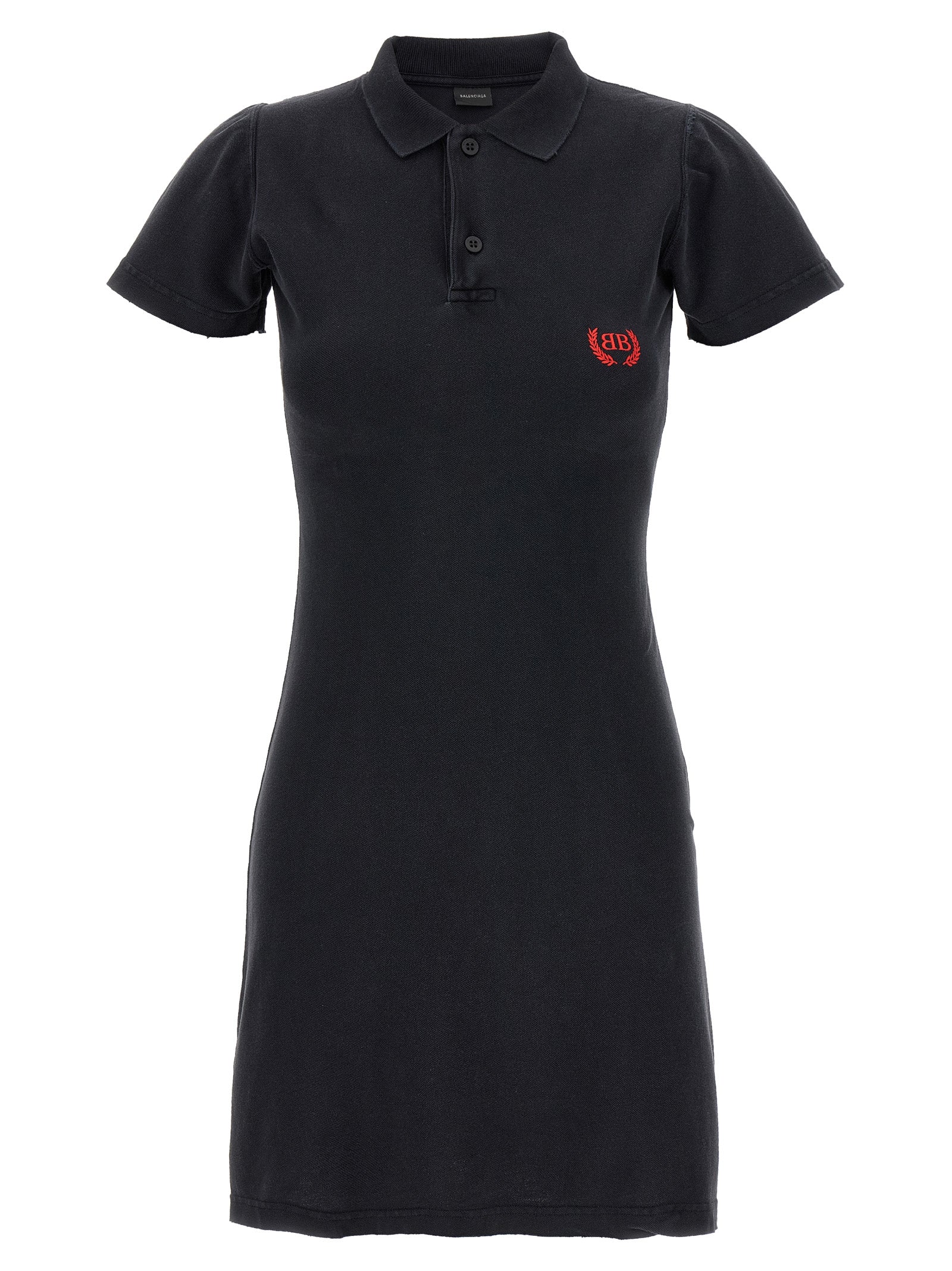 Dress by Balenciaga for women in cotton black features an cute silhouette, detailed with a short-sleeve and that elegantly flows into a cute short mini.