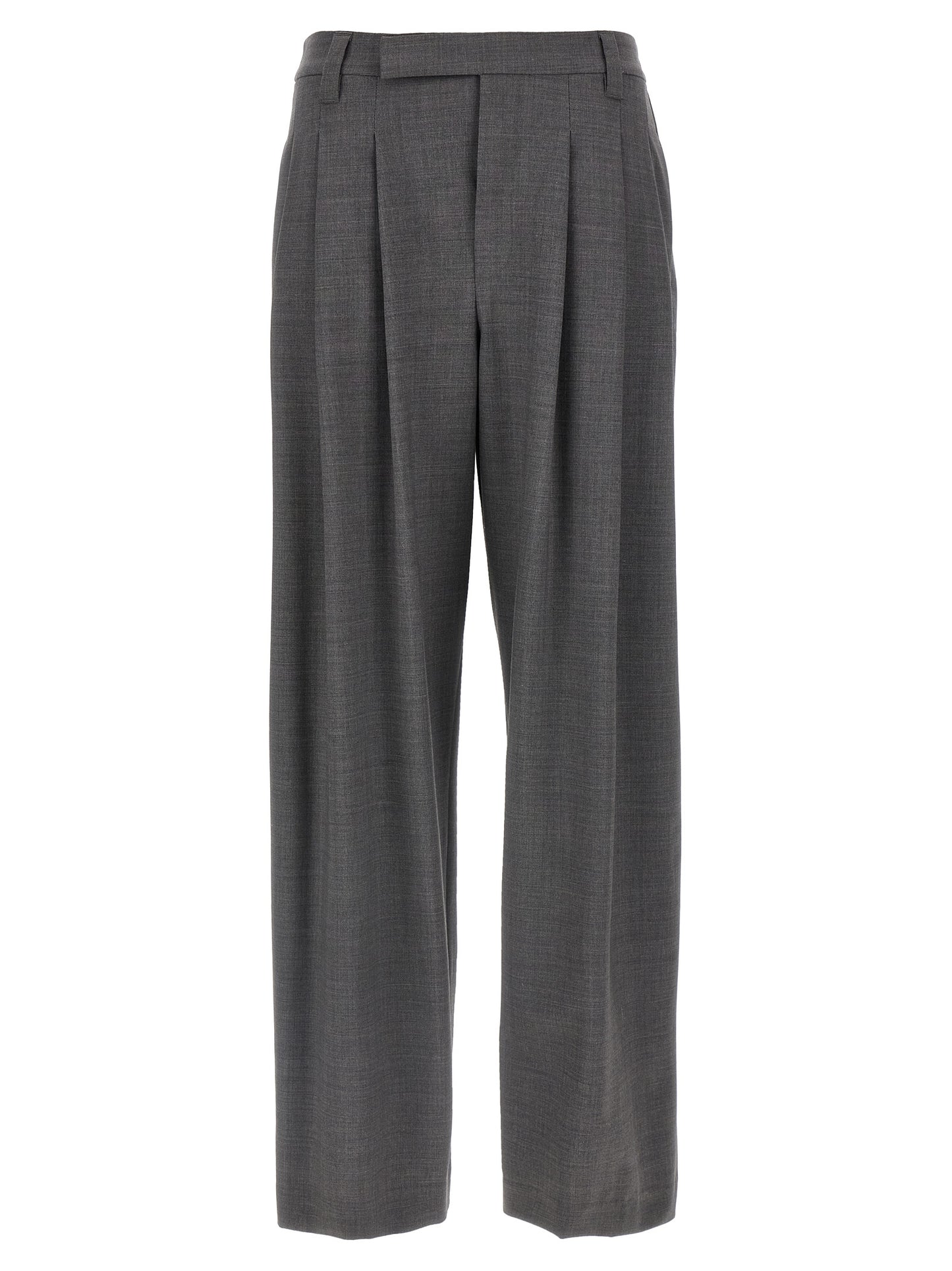 Trousers by Brunello Cucinelli for women in virgin wool & polyamide gray features a artisanal silhouette, showcasing a sophisticated wide with a long and for a artisanal finish.