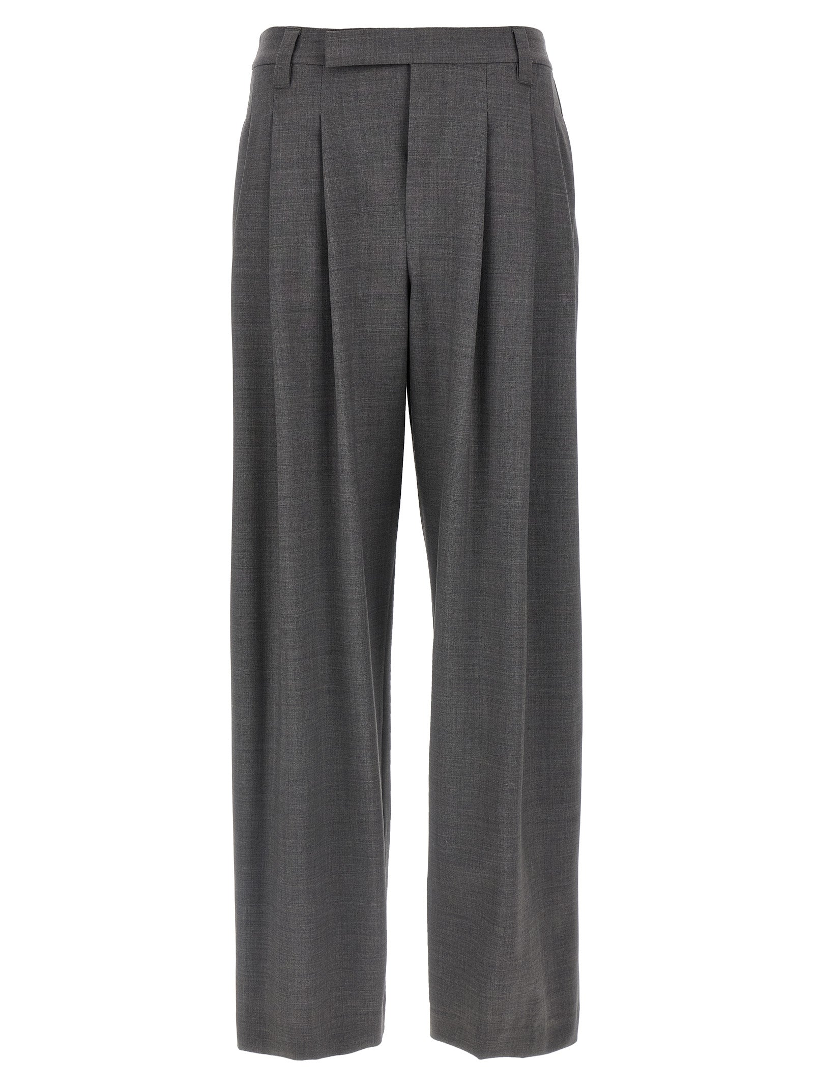 Trousers by Brunello Cucinelli for women in virgin wool & polyamide gray features a artisanal silhouette, showcasing a sophisticated wide with a long and for a artisanal finish.