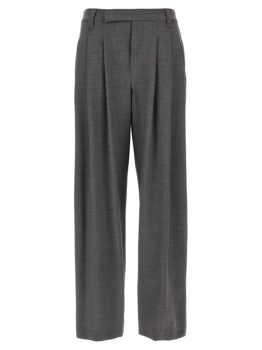 Trousers by Brunello Cucinelli for women in virgin wool & polyamide gray features a artisanal silhouette, showcasing a sophisticated wide with a long and for a artisanal finish.
