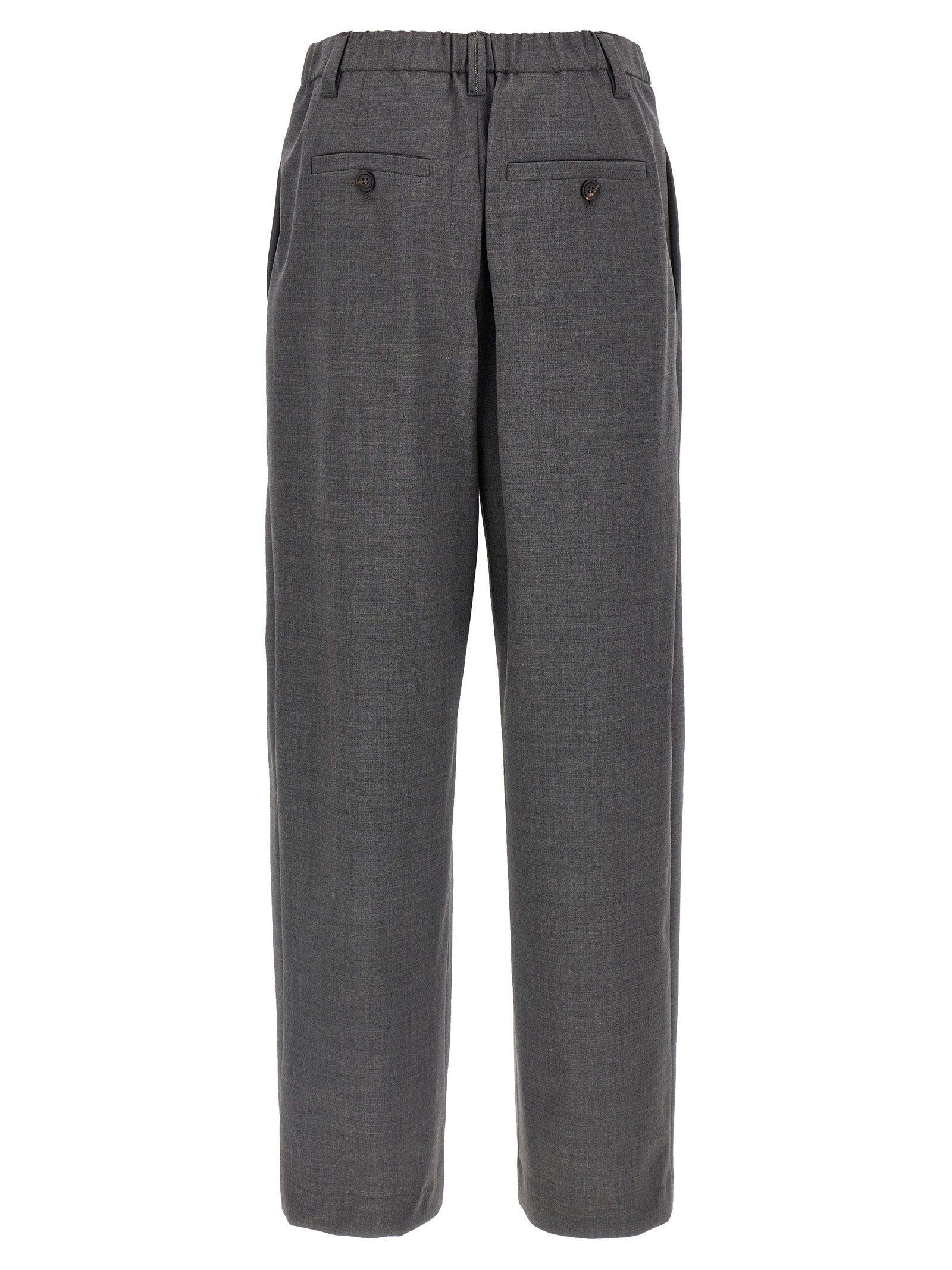 Trousers by Brunello Cucinelli for women in virgin wool & polyamide gray features an sartorial silhouette, showcasing a precise wide and long with a sartorial for a refined look.