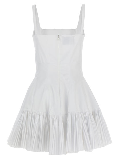 Dress by Giovanni Bedin for women in cotton polyester white presents a sinuous silhouette, showcasing a sophisticated square neckline and detailed with a sinuous short mini for a refined finish.