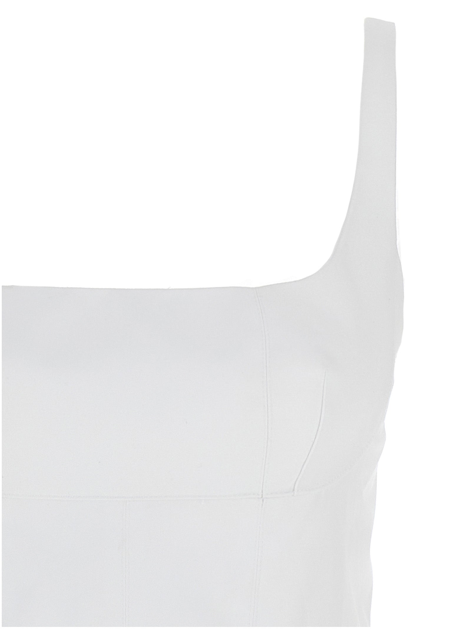 Dress by Giovanni Bedin for women in cotton polyester white showcases a striking silhouette, elegantly detailed with a , refined square neckline, and a striking short mini for a striking finish.
