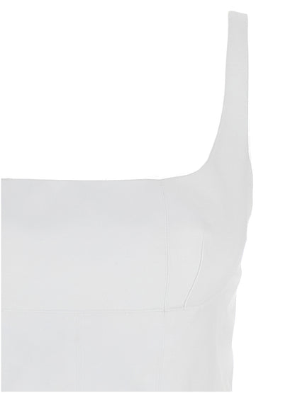 Dress by Giovanni Bedin for women in cotton polyester white showcases a striking silhouette, elegantly detailed with a , refined square neckline, and a striking short mini for a striking finish.